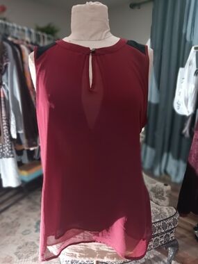 bobeau Black Top with Burgundy Trim